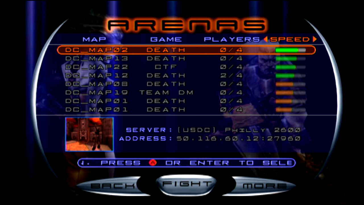 My server listed on the Dreamcast.