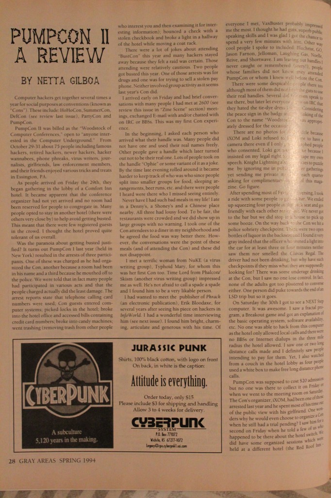 Pumpcon II Review (Page 1/2) from Gray Areas Vol. 3 No. 1 (1994).