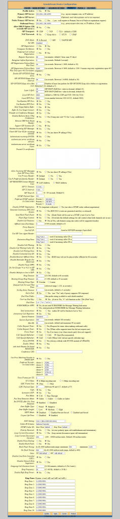 The Profile 1 configuration on the Grandstream.